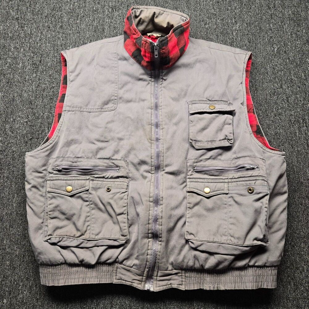 Ozark Trail Utility Vest Men’s 3XL Gray Insulated Red Plaid Outdoor Workwear